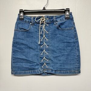 2/$20   PacSun Women's Denim Lace-Up Mini Skirt Blue Size 25 Casual